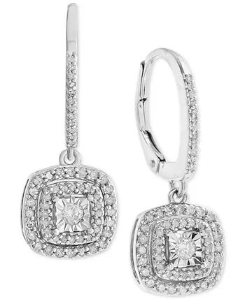 Diamond Halo Drop Earrings (1/2 ct. t.w.) in Sterling Silver, 14k Rose Gold Sterling Silver & 14k Gold Sterling Silver.